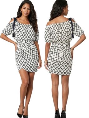TRACY REESE Black & White Geometric Blouson Mini Dress - Size S